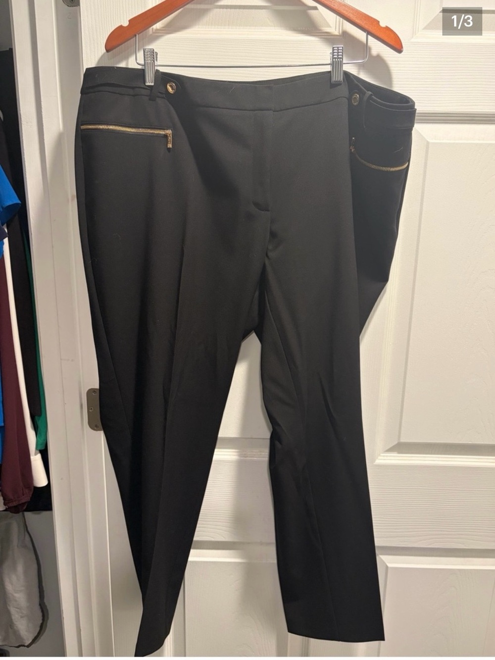 Calvin Klein Black Women's Trousers with Gold Zip Accents